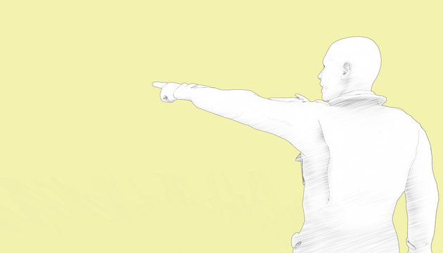 Drawings People / Person Pointing finger and Yellow Background / Illustration Art
