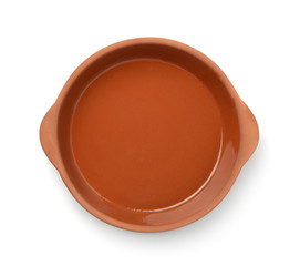 Top view of round clay baking dish