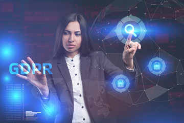 The concept of business, technology, the Internet and the network. A young entrepreneur working on a virtual screen of the future and sees the inscription: GDPR