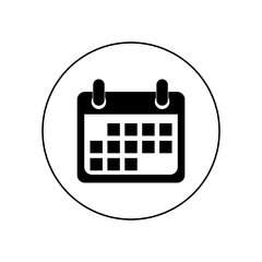 Calendar icon in a circle, logo on white background