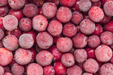 Frozen red rennets apples background. Dry ice small apple. beautiful background Healthy food.