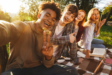 Group of energetic multhiethnic students