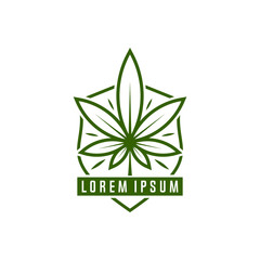 Cannabis logo vector. Marijuana labels on Logos. Medical cannabis retro logo. Cannabis leaf emblem.