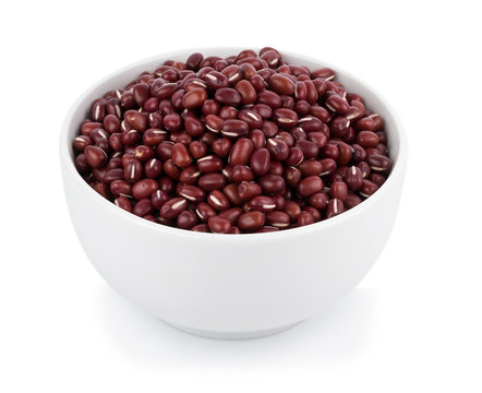 Red bean in bowl isolated on white background