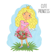 Obraz na płótnie Canvas Hand Drawn cute cartoon little princes. doodle illustration.