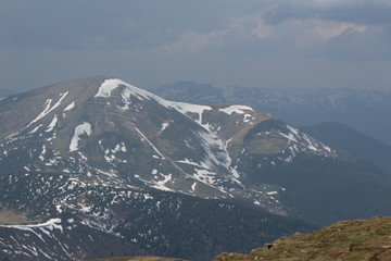 Carpathian mountains in the snow, mountain peaks