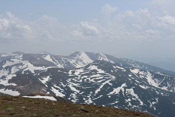 Carpathian mountains in the snow, mountain peaks