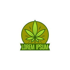 Cannabis logo vector. Marijuana labels on Logos. Medical cannabis retro logo. Cannabis leaf emblem.