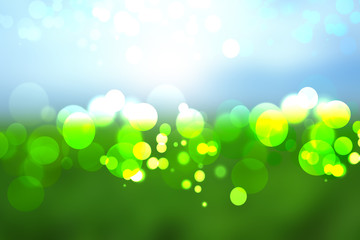 Abstract colorful green blue bokeh lights background texture.