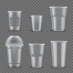 Realistic plastic cups mockup set vector illustration