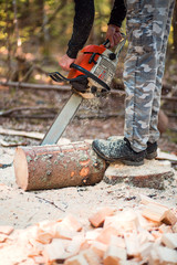 Cropped image of lumberjack working with chainsaw