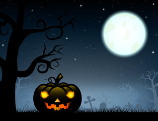 Fototapeta premium Silhouette pumpkin carving in graveyard for halloween day