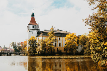 Autumn view of the beautiful Czech castle called Blatna in the city of the same name.