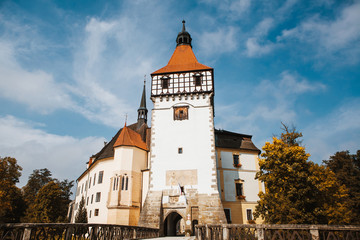 Fototapeta premium Autumn view of the beautiful Czech castle called Blatna in the city of the same name.