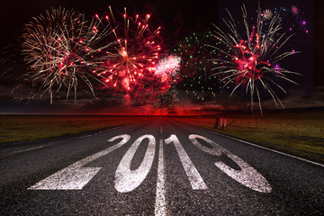 2019 New Year celebration fireworks on the road