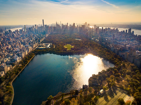 Manhattan island and Central park aerial view, New York landmark view