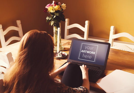 Laptop on Table Mockup