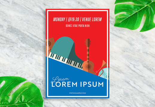 Music Flyer Layout with Instrument Illustrations