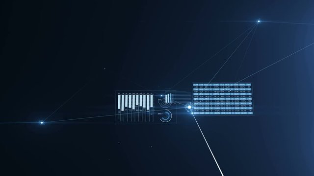 Flight Inside Abstract Global Growing Business Network and Data Connections. Beautiful Looped 3d Animation with Blue Lines, Dots and Flares. Business and Technology Concept. 4K Ultra HD 3840x2160.