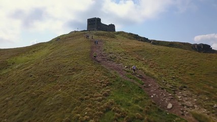 CARPATHIAN, UKRAINE - 15 AUGUST 2018: Chornohora sprint trail 2018 drone footage