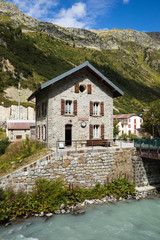 Bahnhofstation in Gletsch im Kanton Wallis (Schweiz)