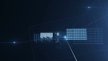 Business Abstract Flight Through Global Growing Network with Graphs and Charts. Beautiful Looped 3d Animation with Blue Lines, Dots and Grid. Business and Technology Concept. 4K Ultra HD 3840x2160. - Powered by Adobe