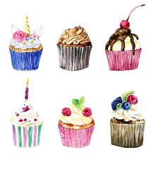watercolor cupcakes, hand painted desserts, unicorn cupcake, birthday cupcake, sweets, bridal shower, party treats, cupcakes with fresh berries, chocolate cupcake, 300 dpi