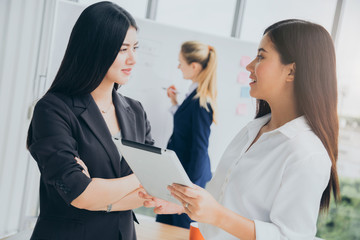 Fototapeta premium successful business partner meeting brainstorm with happiness and joyful office background