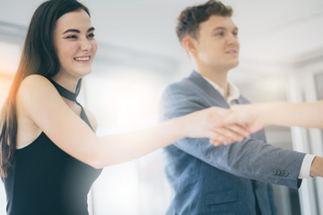 successful business meeting teamwork achivement contract and handshake agreement