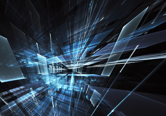 Abstract 3D fractal background, texture. Virtual Neon City