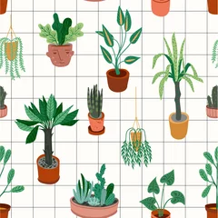 Washable wallpaper murals Plants in pots Urban Jungle. Vector seamless pattern with trendy home decor.