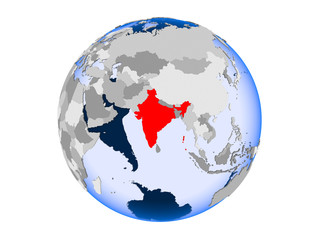 India on globe isolated