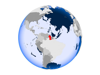 Guyana on globe isolated
