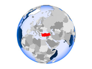 Turkey on globe isolated