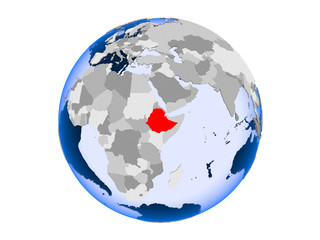 Ethiopia on globe isolated