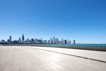 empty ground with modern cityscape in chicago