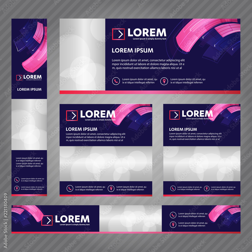 Fototapete set of web banners in standard sizes. vector abstract templates design with background and header, d