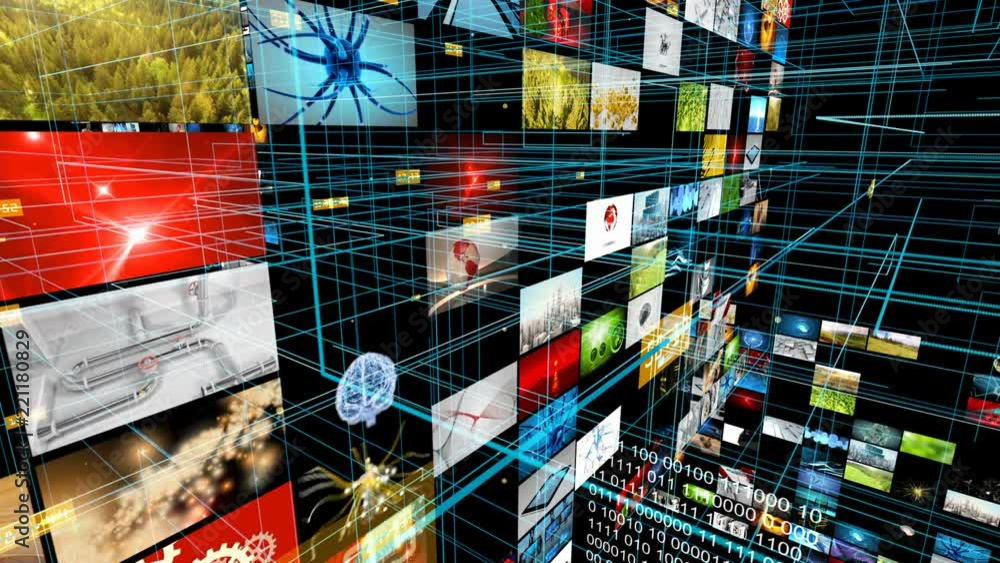 Poster animated small rectangles forming a wall. abstract data, computer and technology theme. computer scr