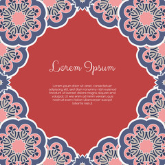 Invitation or greeting card template with abstract ornament. Hand drawn vector illustration