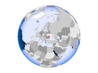 Moldova on globe isolated
