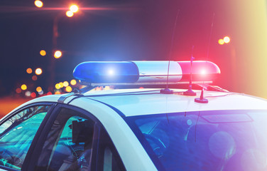 police car on the street close up