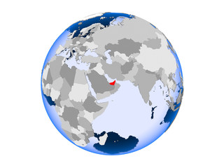 United Arab Emirates on globe isolated