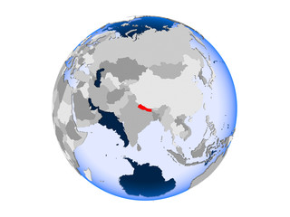 Nepal on globe isolated