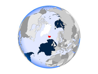 Iceland on globe isolated