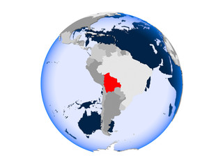 Bolivia on globe isolated