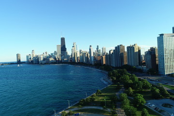 Chicago sunset afternoon lakefront aerial