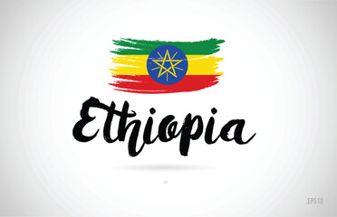 ethiopia country flag concept with grunge design icon logo