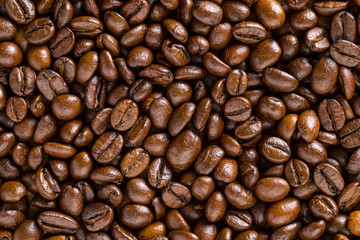 Roasted coffee beans.