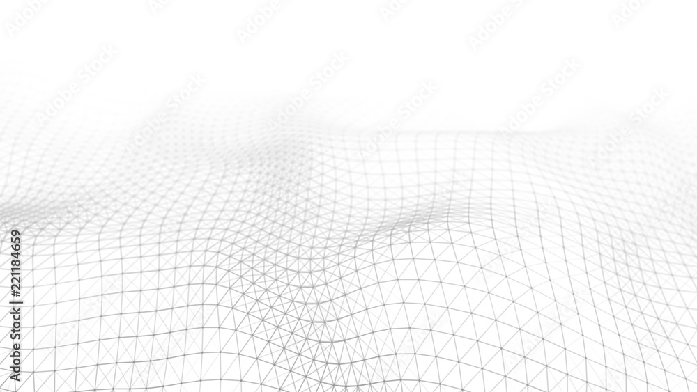 Wall mural wave white background. abstract white futuristic background. wave with connecting dots and lines on 