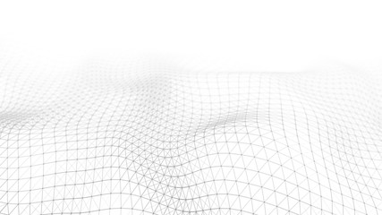 Wave white background. Abstract white futuristic background. Wave with connecting dots and lines on...
